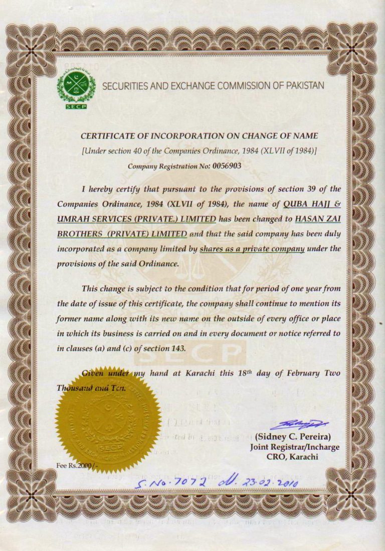 Incorporation Certificate 2 – Hasan Zai