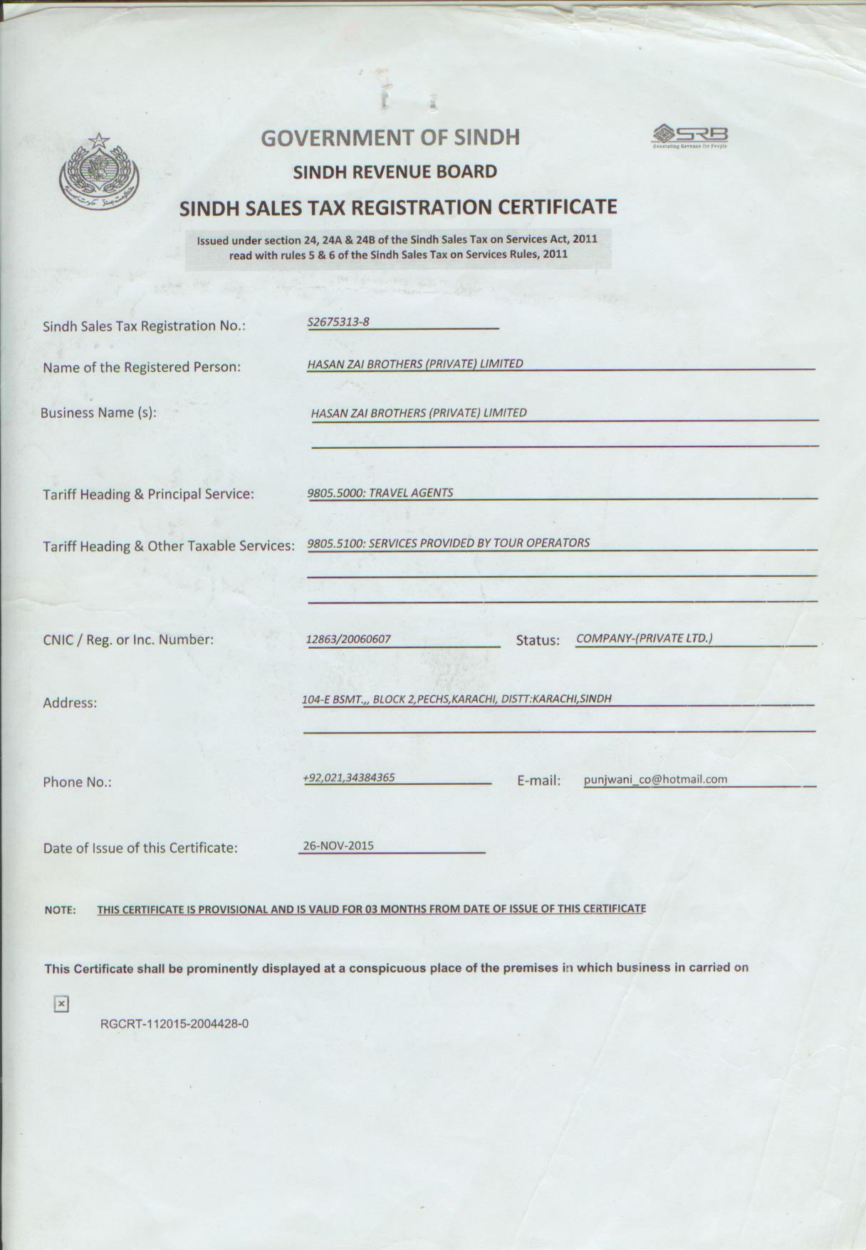SRB Certificate – Hasan Zai